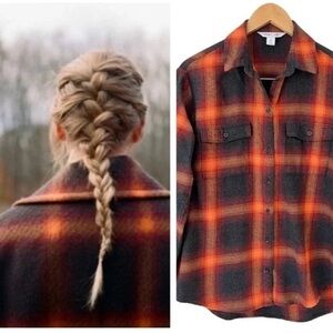 Old Navy Orange and Black Plaid Button Down Shirt